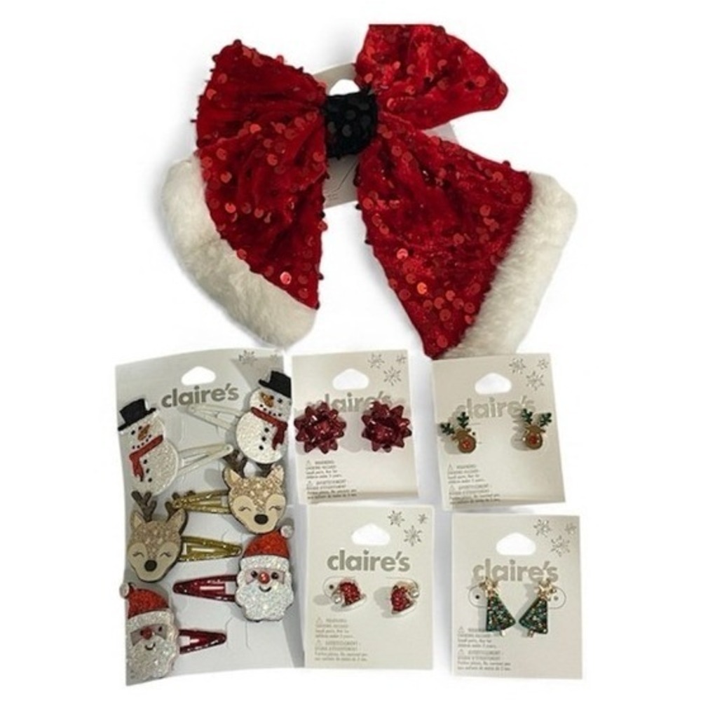 NWT Set of Claire's Festive Earrings‎ & Hair accessories